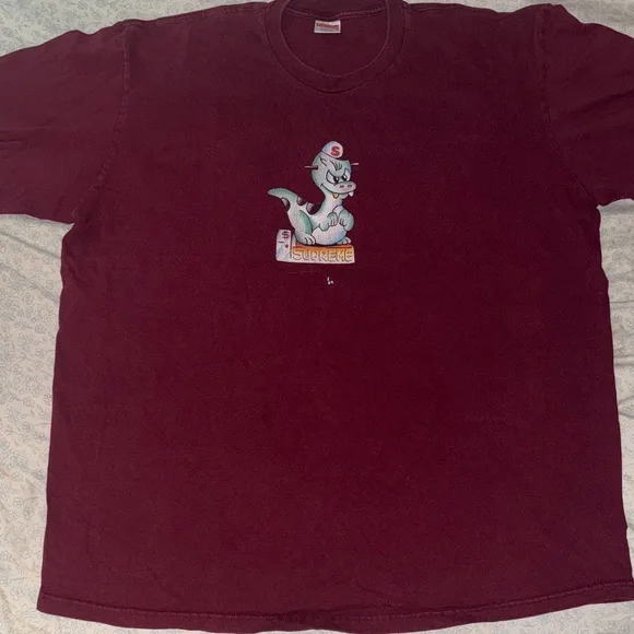 Supreme Burgundy Dinosaur Tee - Picture 1 of 4